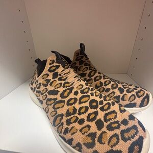 Skechers Leopard Print Slip-On Athletic Shoes in Tan and Black